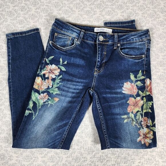 Zara Basic Z1975 Denim Skinny Floral Jeans Size 4 - Picture 4 of 4